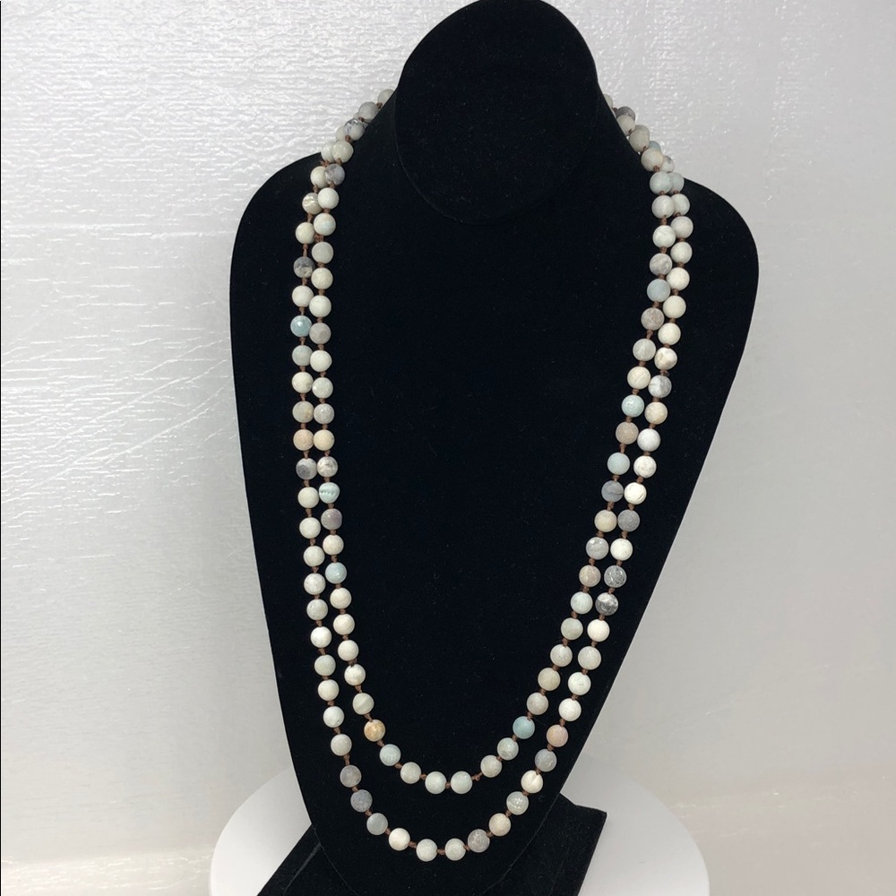 Amazonite knotted Bead Necklace Matte 29” Multicolor